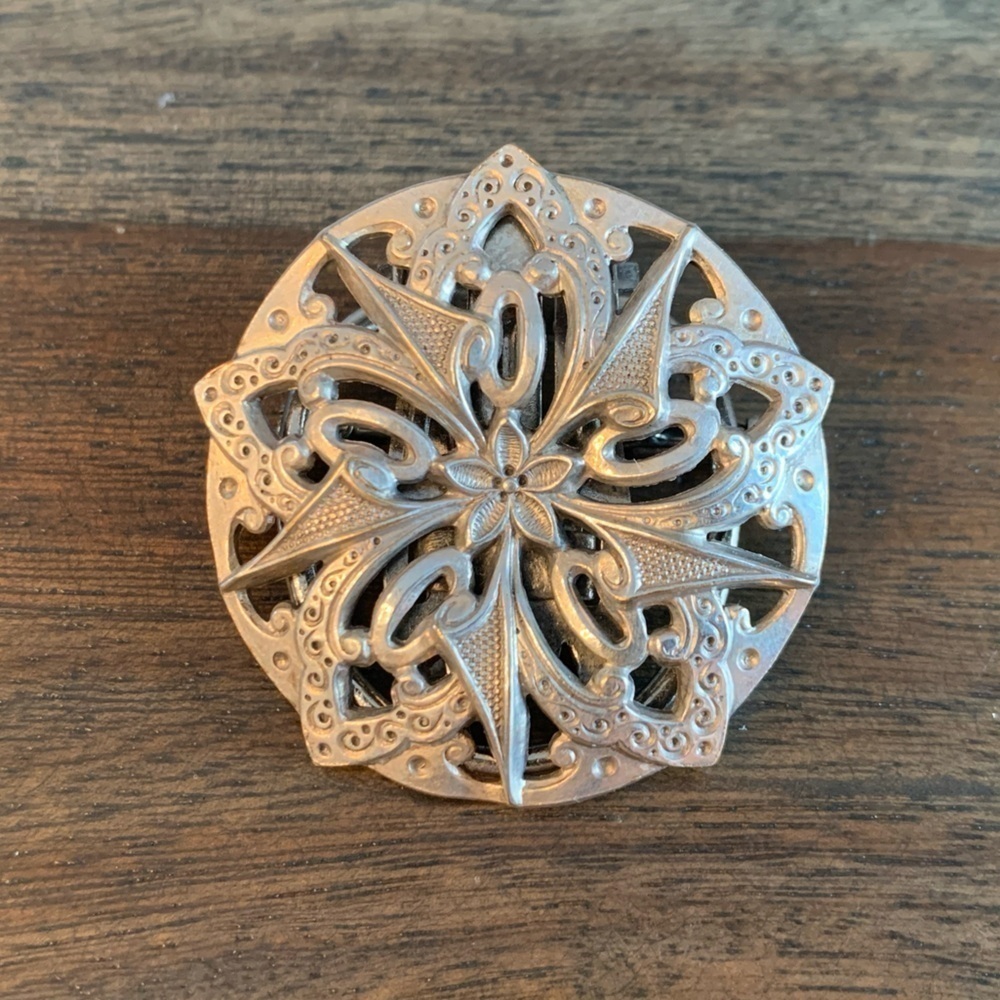 Vintage Star Flower Brooch Silver Tone Signed Brevet SGD Clip Clothing